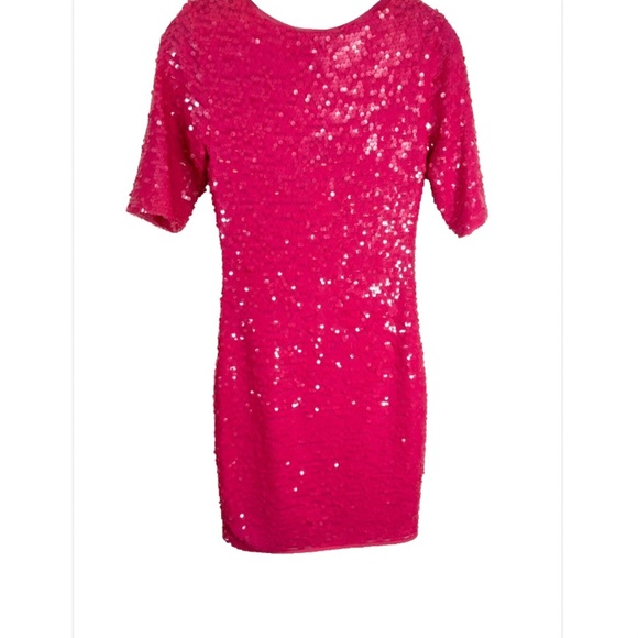 NWT BCBG Maxazria Pink Sequin Mini Dress XS Glam Barbie Bachelorette Sparkle Y2K - Picture 5 of 11